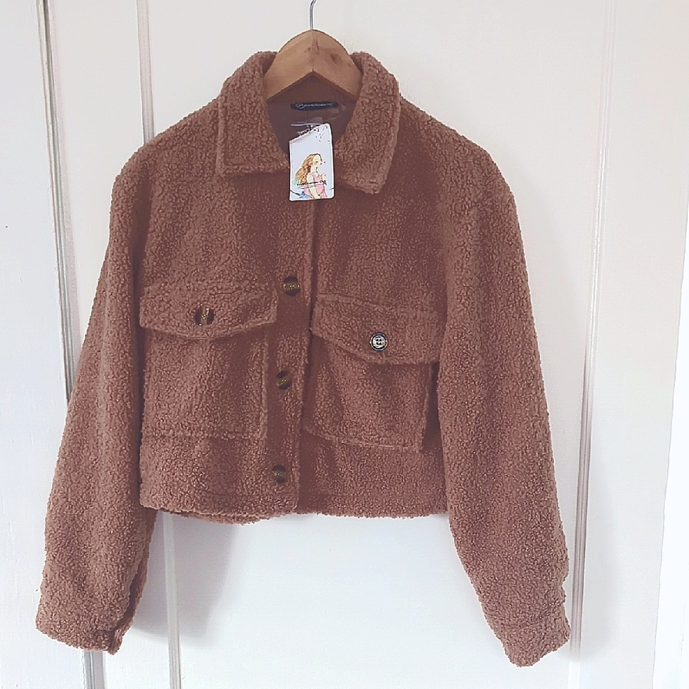 Women's Brown Sherpa Waist Jacket Size M NWT